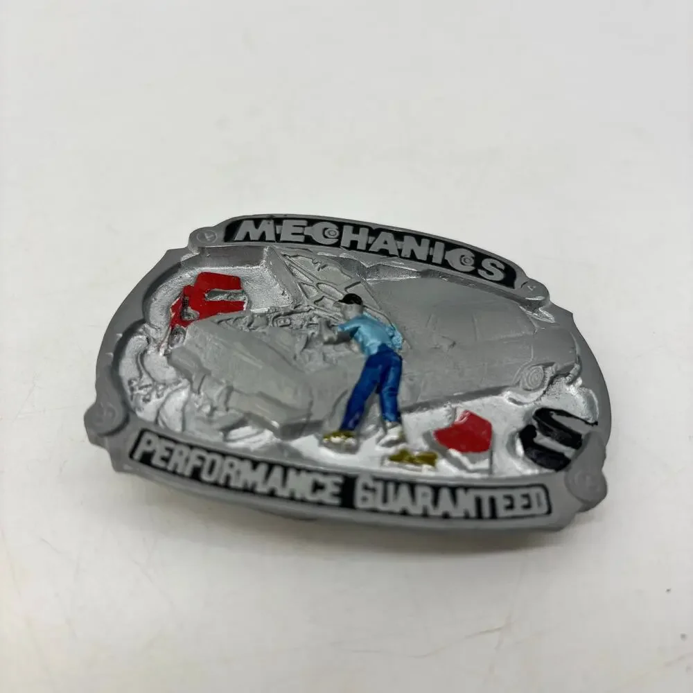 Vintage Belt Buckle Mechanics Performance Guaranteed Pewter Enamel